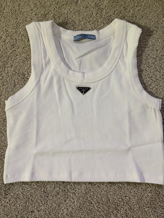 Prada Tops - Prada Cream Ribbed Logo Crop Tank